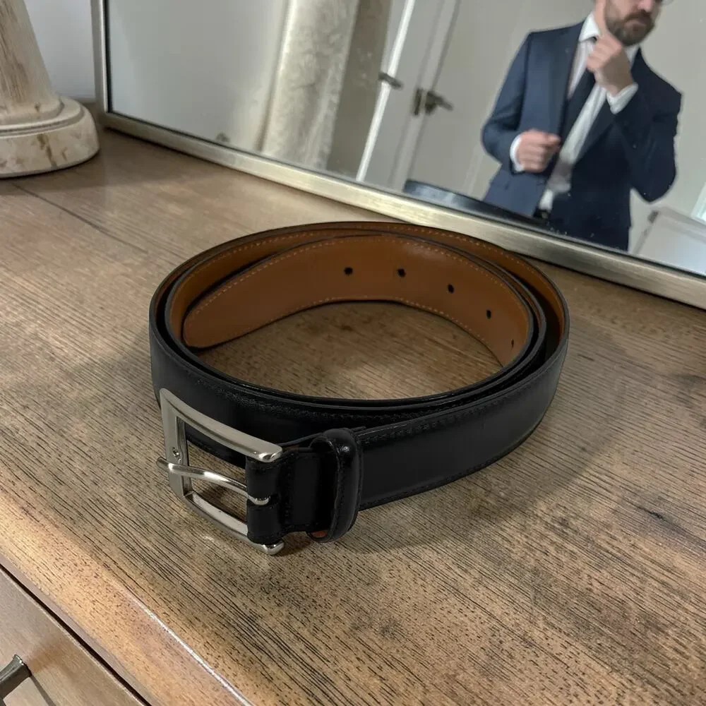 Johnston & Murphy Men's 44 Black Leather Belt Solid Brass Buckle 1.25